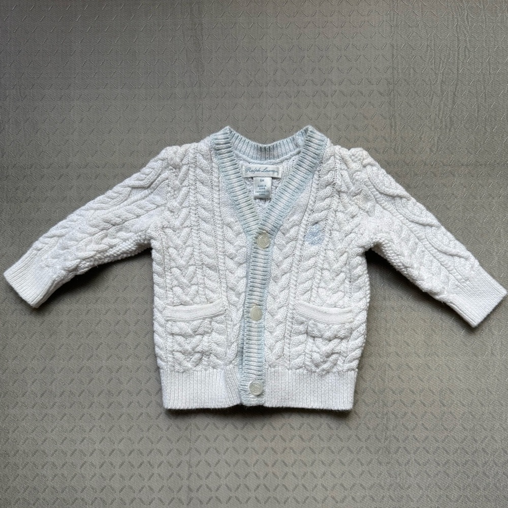 Baby Ralph Lauren white knit sweater. Size 6M
